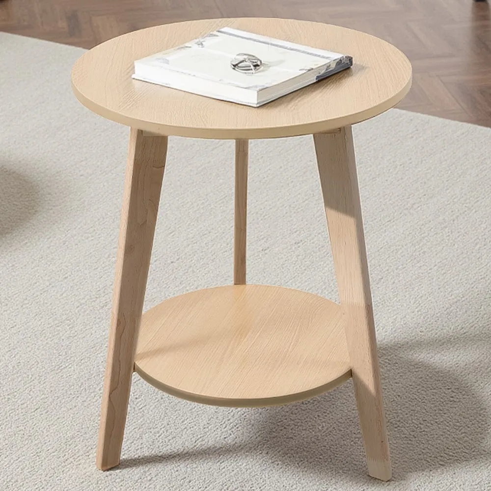 2-Tier Round Coffee Side Table - Cream, Wood