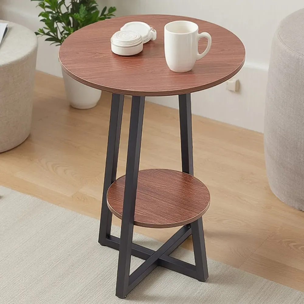2-Tier Round Coffee Side Table - Walnut, MDF image