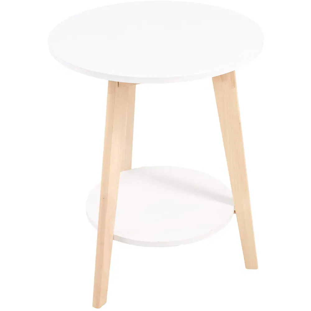 2-Tier Round Coffee Side Table - White, Wood