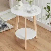 2-Tier Round Coffee Side Table - White, Wood