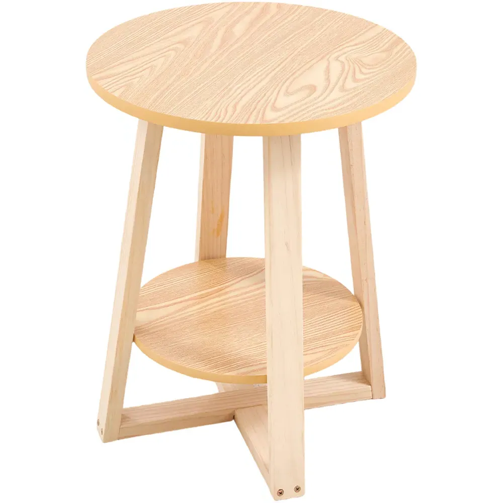 2-Tier Round Solid Wood Coffee Side Table - Cream