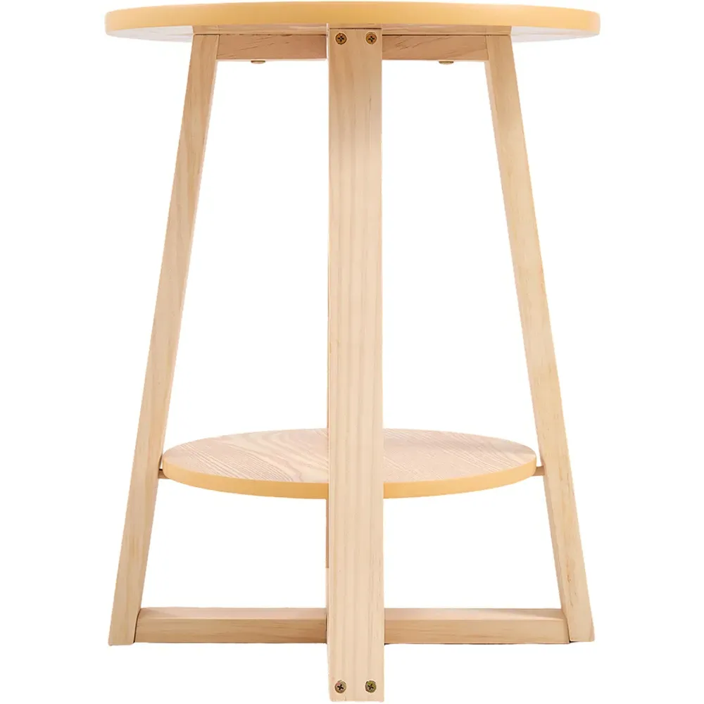 2-Tier Round Solid Wood Coffee Side Table - Cream