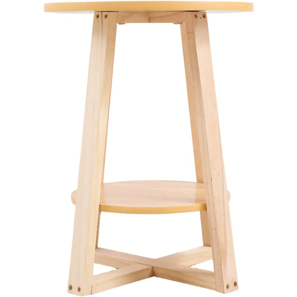 2-Tier Round Solid Wood Coffee Side Table - Cream