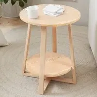 2-Tier Round Solid Wood Coffee Side Table - Cream
