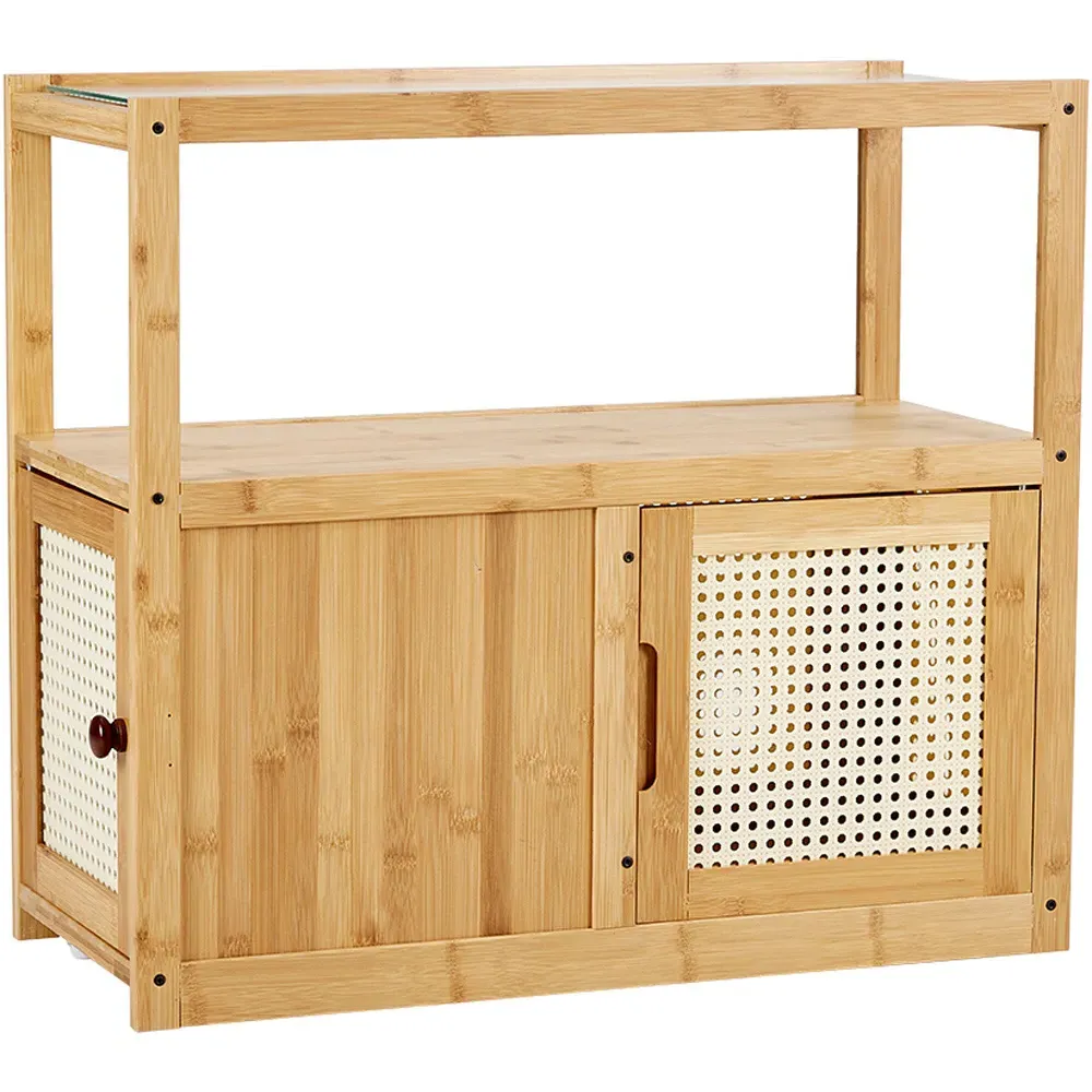 2 Tier Side Table with Wheels - Brown, Wood Glass