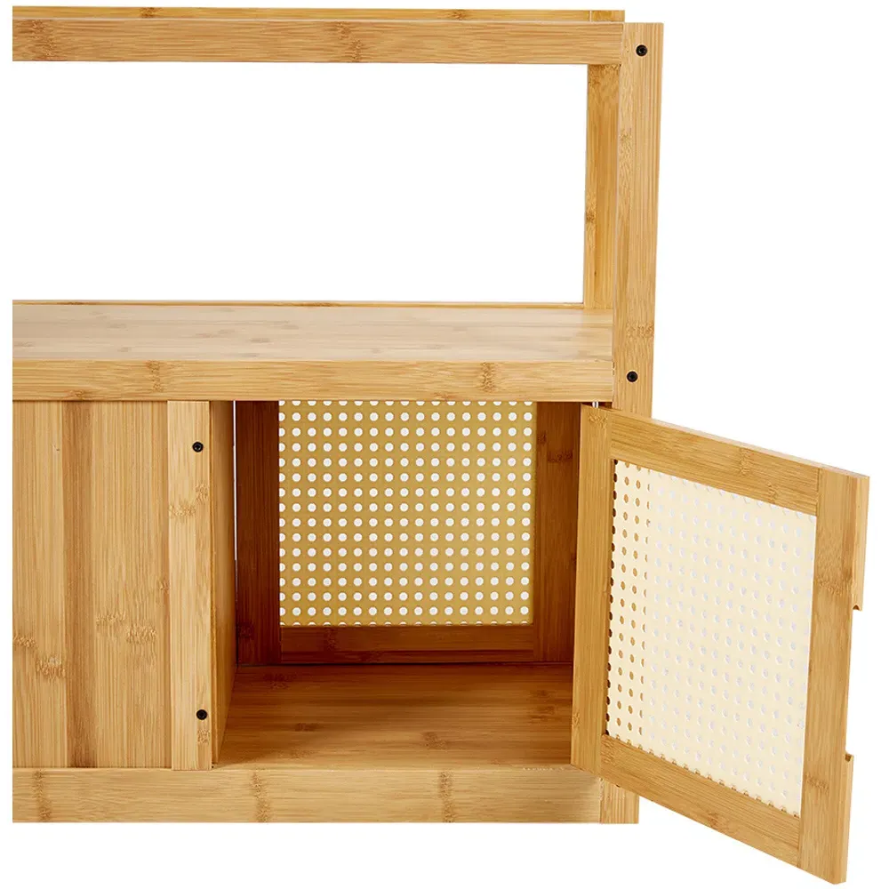 2 Tier Side Table with Wheels - Brown, Wood Glass