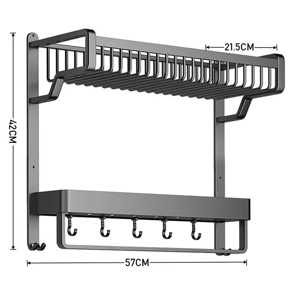 2 Tier Wall Mounted Bathroom Shelf with Towel Bar - Grey