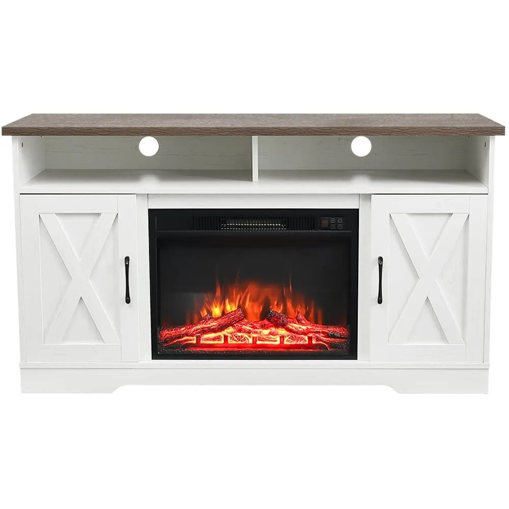 24 inch TV Stand with Electric Fireplace - White