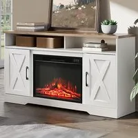 24 inch TV Stand with Electric Fireplace - White