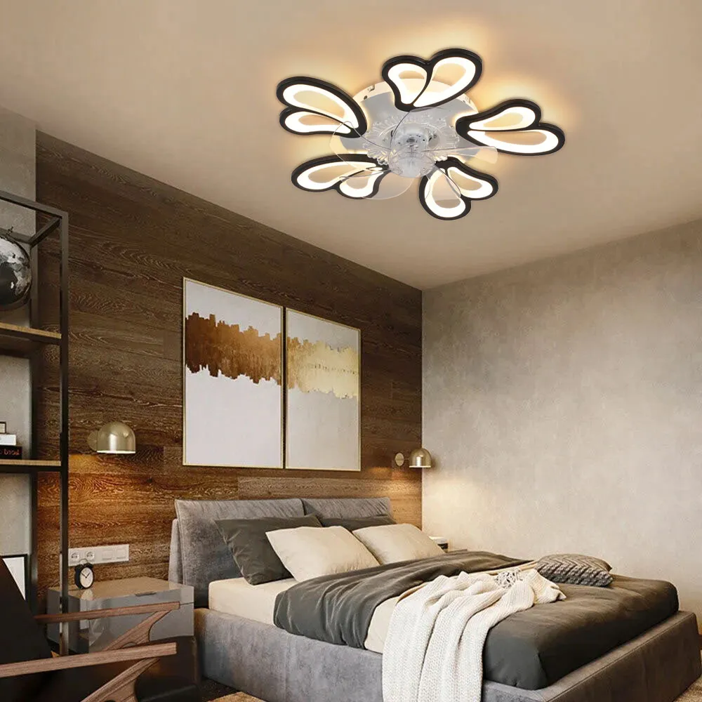 25 inch Double Petal Ceiling Fan Light with Remote - Black