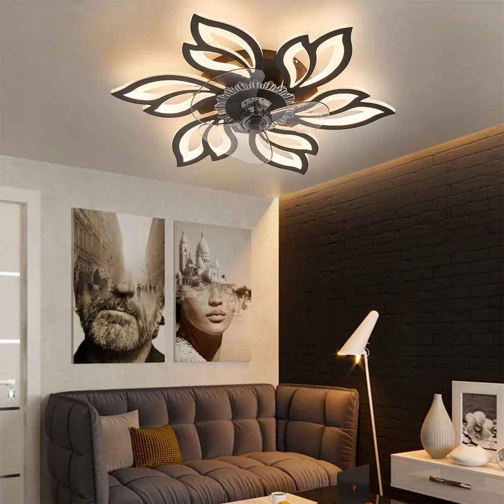 26 inch Flower Design Ceiling Fan Light with Remote - Black