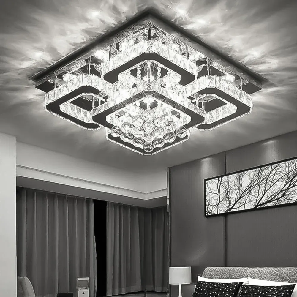 27 inch Crystal Square LED Ceiling Light with Remote - White