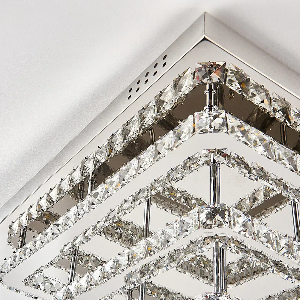 28 inch Square Crystal LED Ceiling Light - Clear