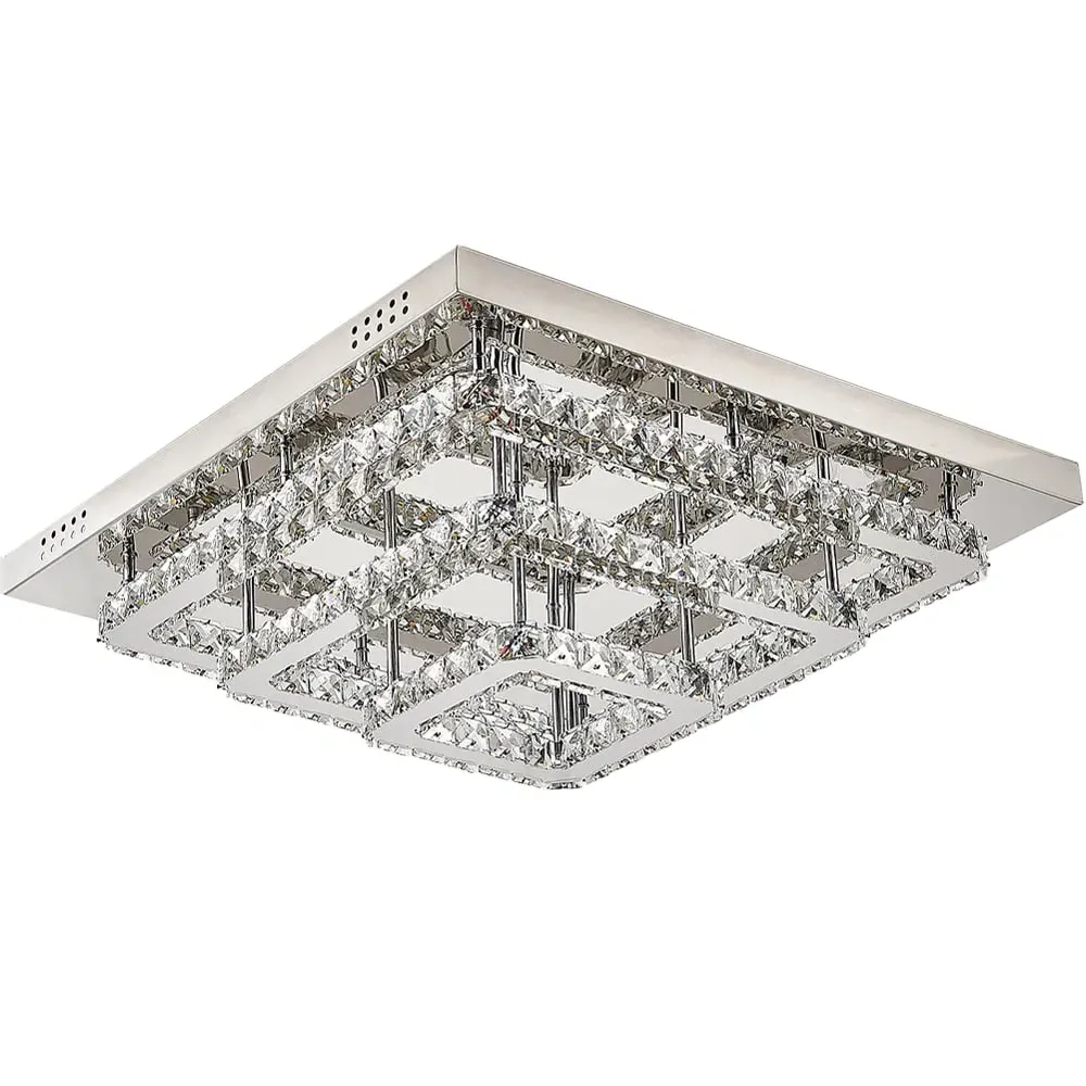28 inch Square Crystal LED Ceiling Light - Clear