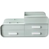 3 Drawer Desktop Organiser with Compartments - Green, Plastic