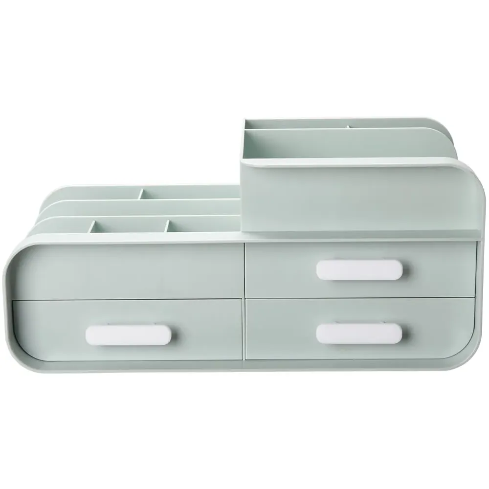 3 Drawer Desktop Organiser with Compartments - Green, Plastic image