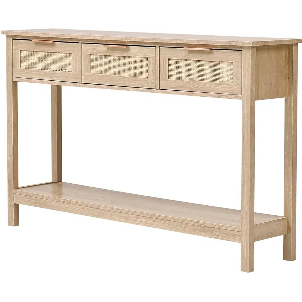 3 Drawer Rattan Side Table - Brown, Wood