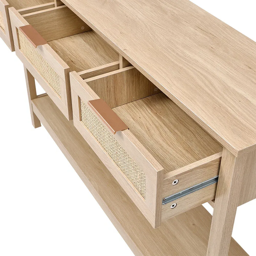 3 Drawer Rattan Side Table - Brown, Wood