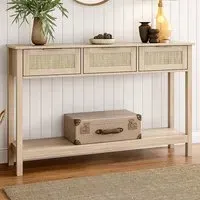 3 Drawer Rattan Side Table - Brown, Wood