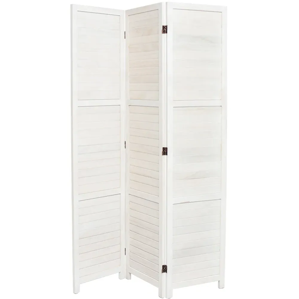 3 Panel Folding Privacy Screen - White, Solid Wood image