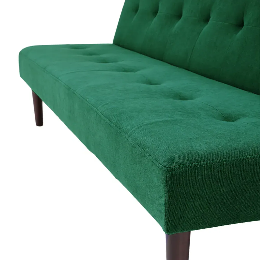 3-Seater Convertible Tufted Towelling Sofa Bed - Green