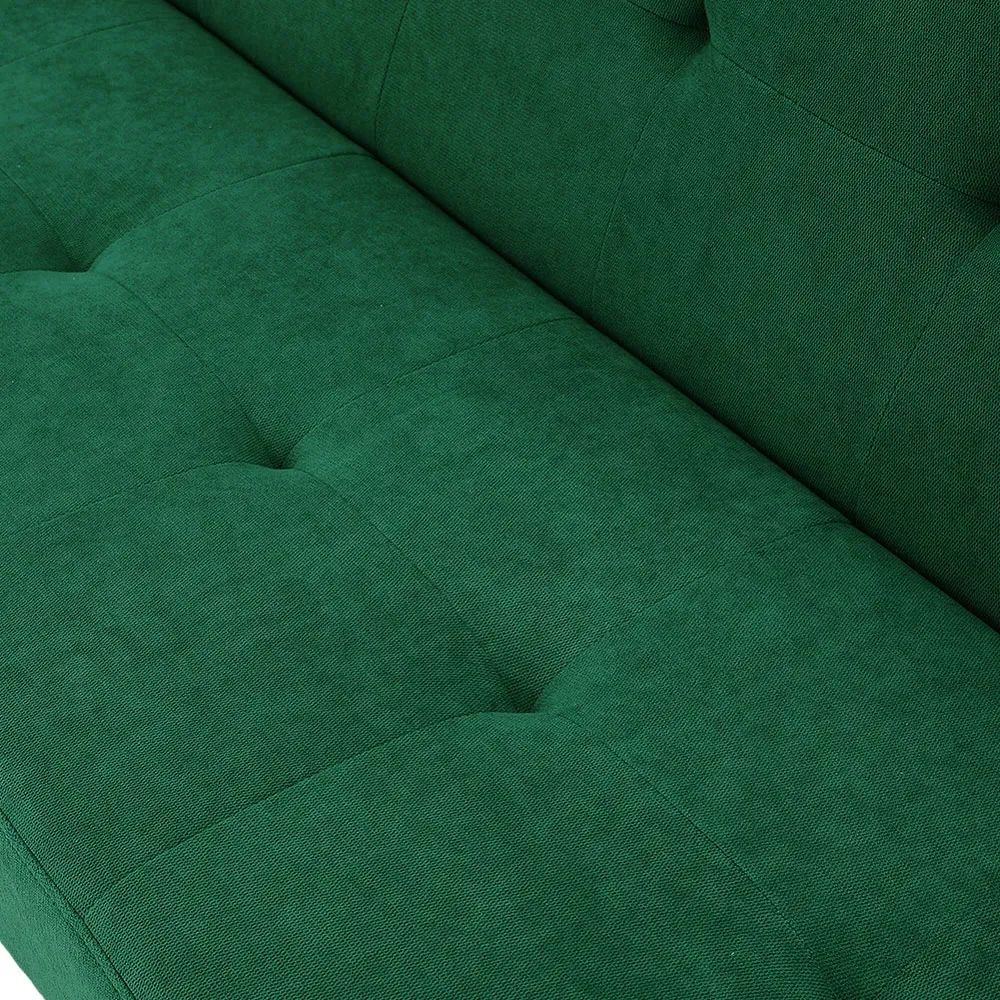 3-Seater Convertible Tufted Towelling Sofa Bed - Green
