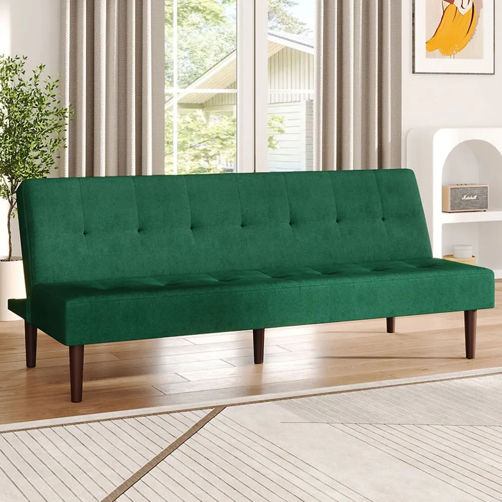 3-Seater Convertible Tufted Towelling Sofa Bed - Green