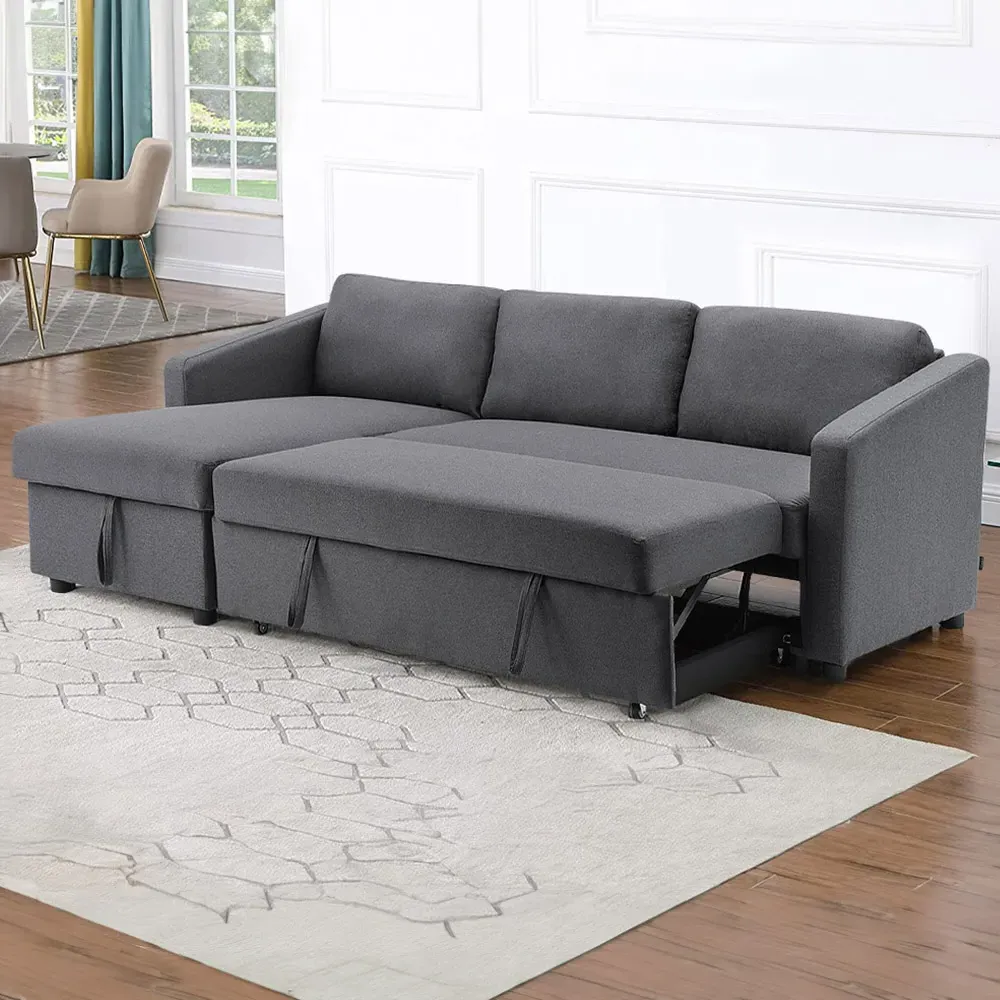 3-Seater Corner Sofa Bed with Storage - Grey image