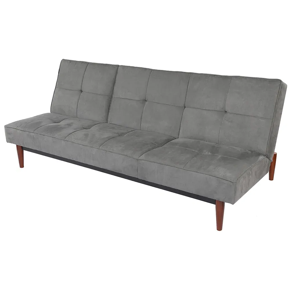 3-Seater Sofa Bed with Click-Clack - Grey, Faux Suede