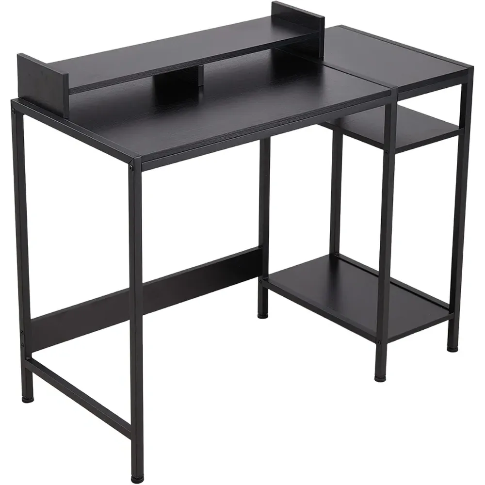 3 Shelf Office Desk with Monitor Stand - Black