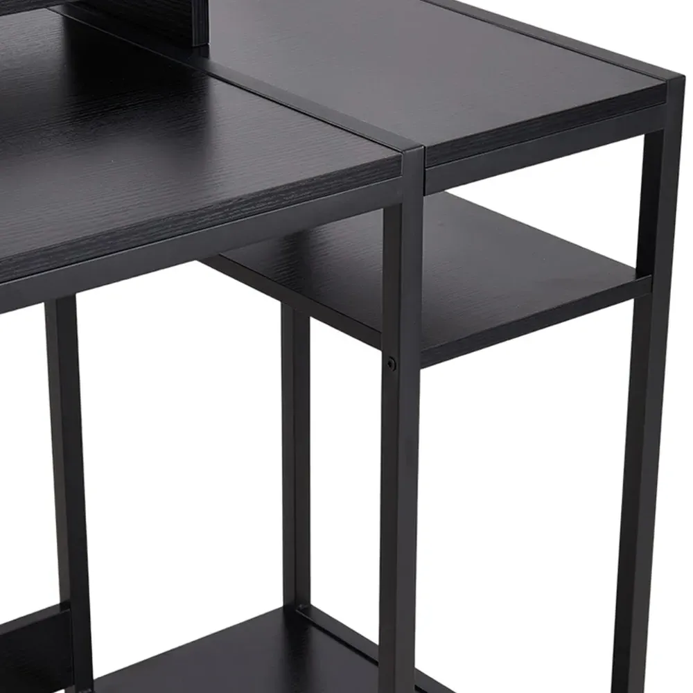 3 Shelf Office Desk with Monitor Stand - Black