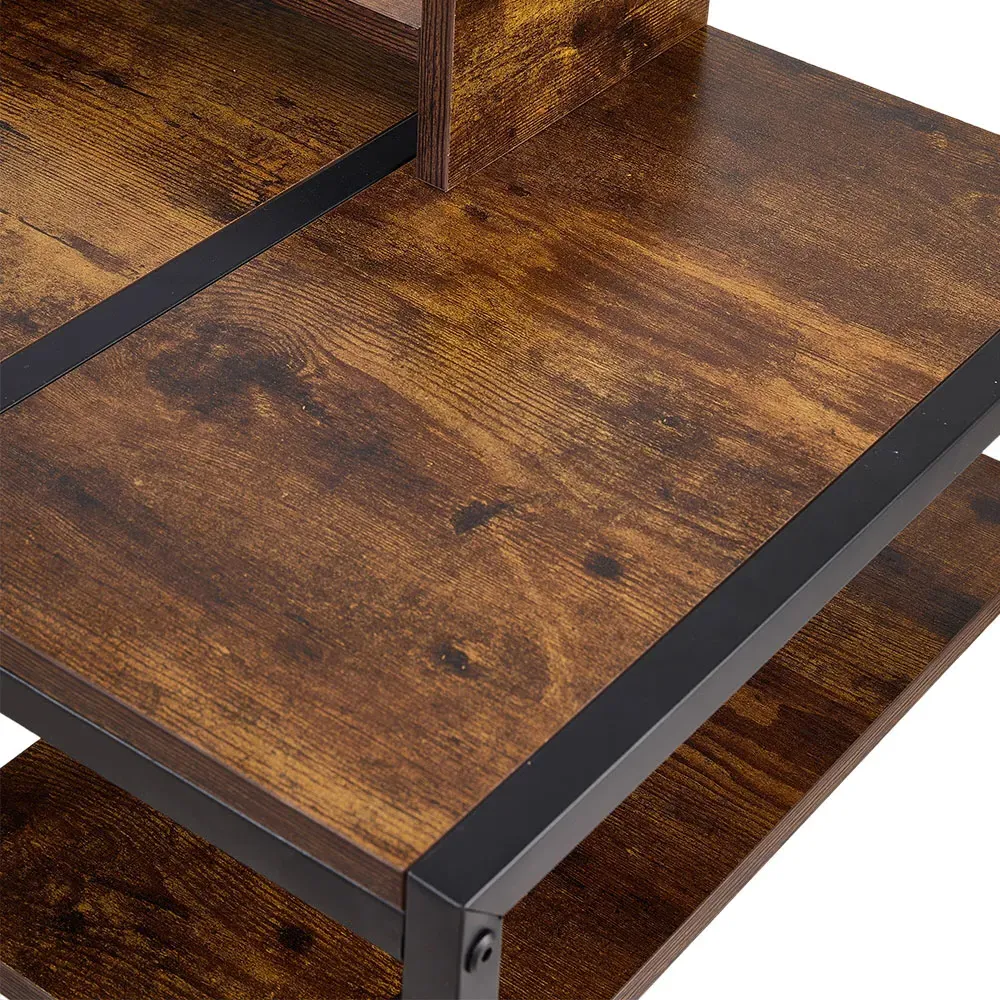 3 Shelf Office Desk with Monitor Stand - Brown