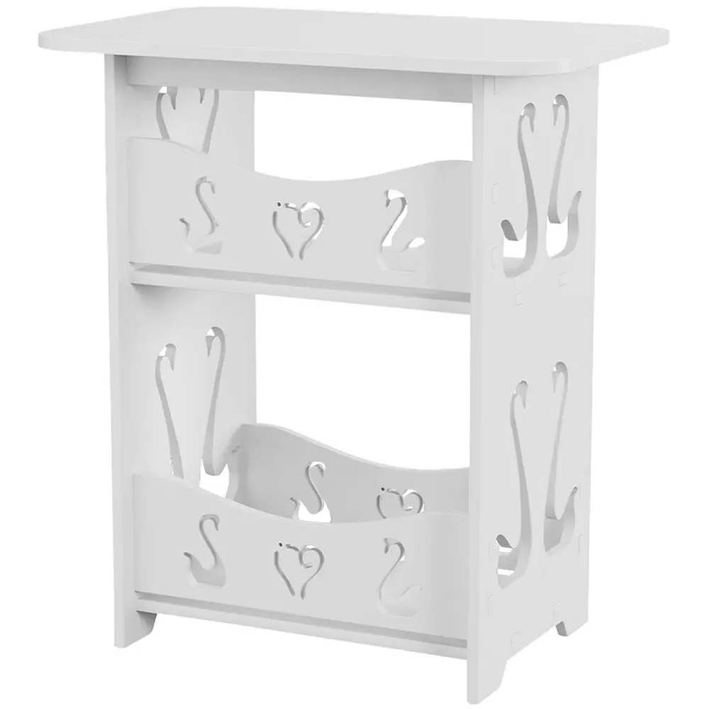 3 Shelf Side Table with Cutout Patterns - White, Wood