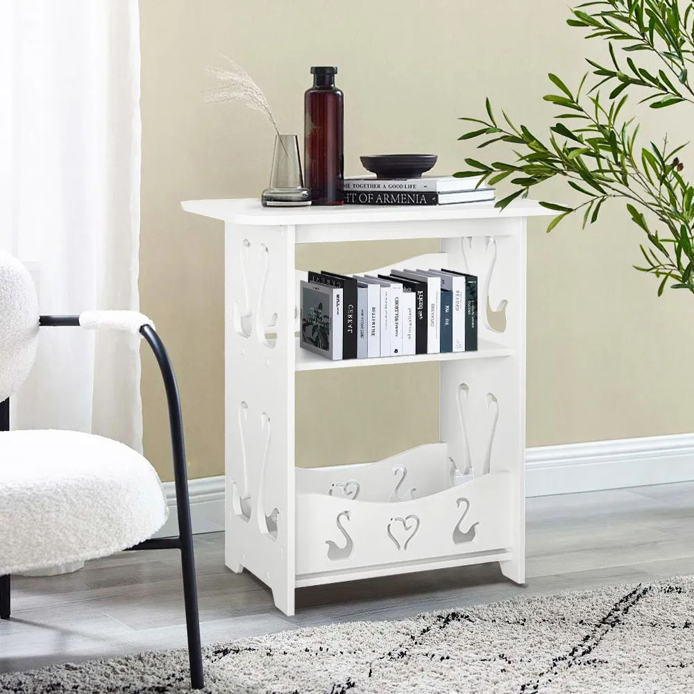3 Shelf Side Table with Cutout Patterns - White, Wood