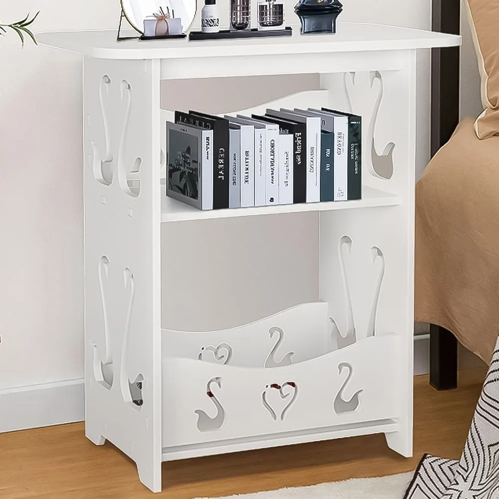 3 Shelf Side Table with Cutout Patterns - White, Wood image