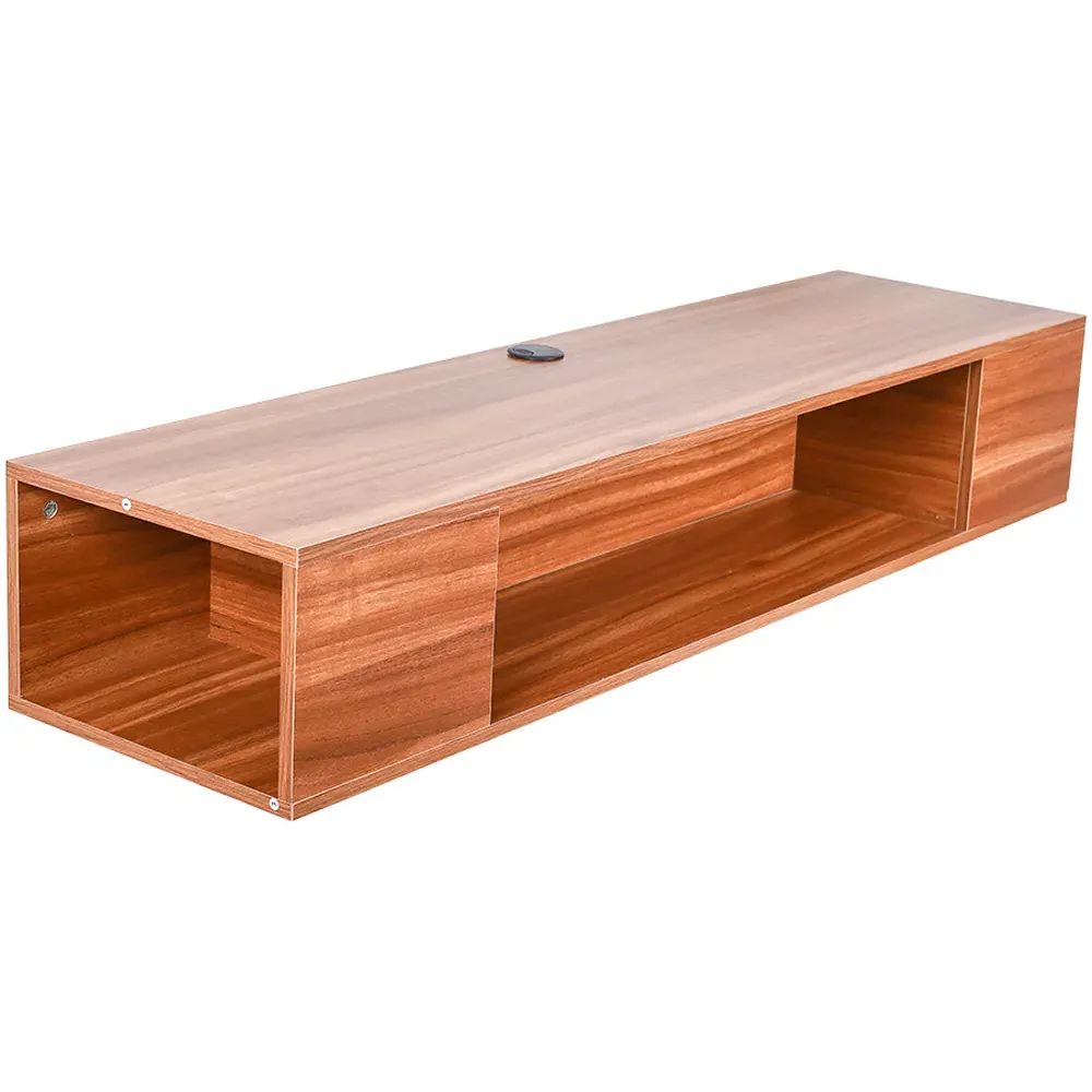 3 Shelf Wall Mounted TV Stand with Open Storage - Brown