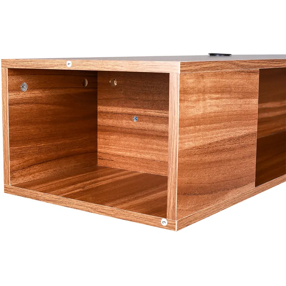 3 Shelf Wall Mounted TV Stand with Open Storage - Brown