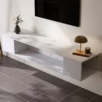 3 Shelf Wall Mounted TV Stand with Open Storage - White