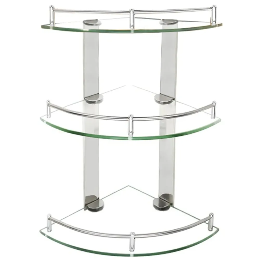3 Tier Wall Mounted Corner Shelf - Silver, Glass image