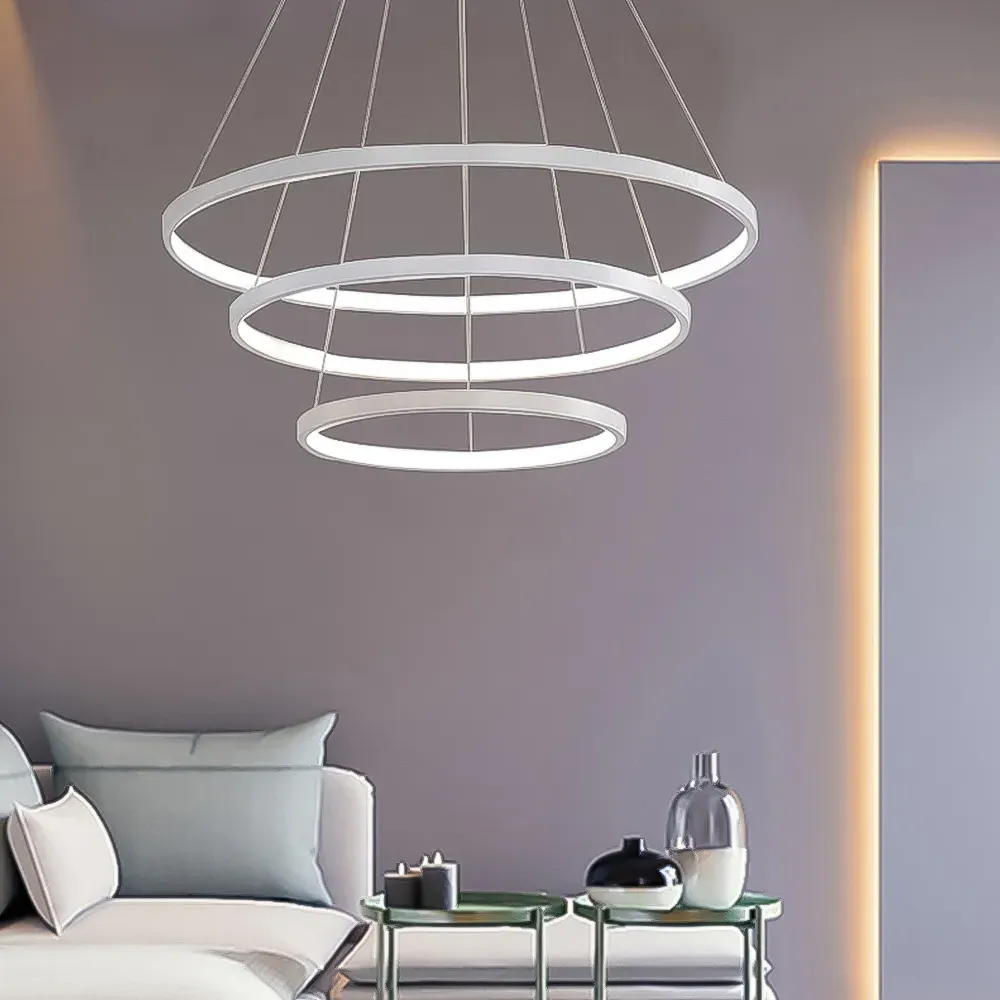 3 Tiered Pendant Ceiling Light with Remote - White