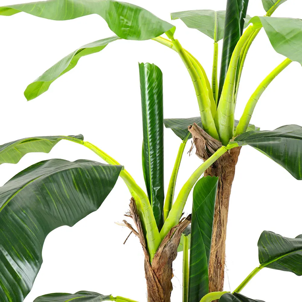 3 Trunk Artificial Banana Tree in Black Planter - Green