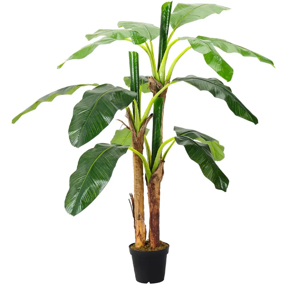 3 Trunk Artificial Banana Tree in Black Planter - Green