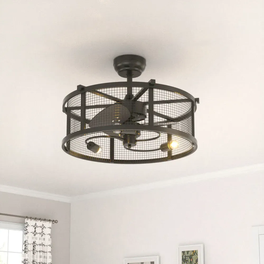 30 inch Metal Mesh Ceiling Fan Light with Bluetooth - Black