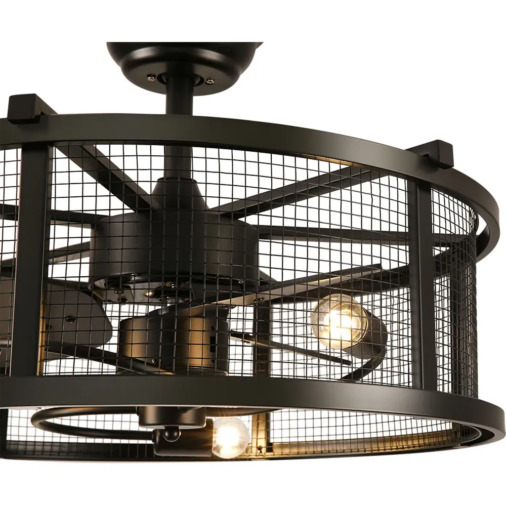30 inch Metal Mesh Ceiling Fan Light with Bluetooth - Black