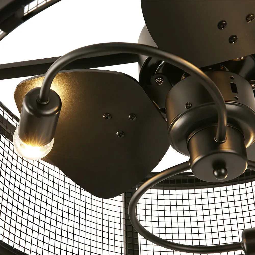 30 inch Metal Mesh Ceiling Fan Light with Bluetooth - Black