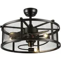 30 inch Metal Mesh Ceiling Fan Light with Bluetooth - Black