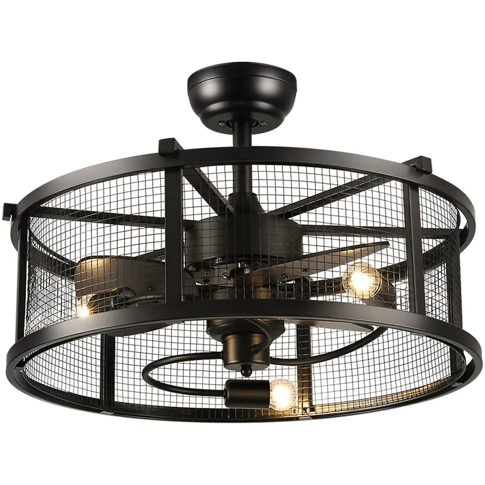 30 inch Metal Mesh Ceiling Fan Light with Bluetooth - Black image