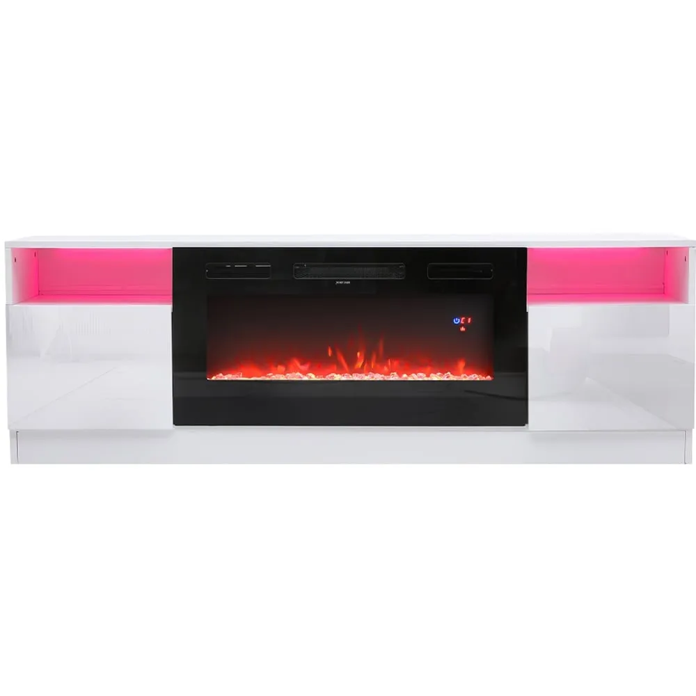 36 inch TV Stand with 12 Mood Light Electric Fireplace - White