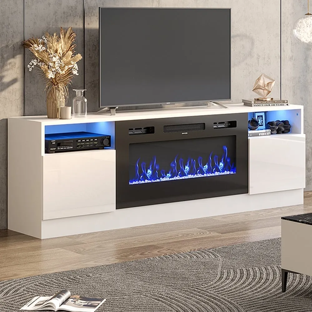 36 inch TV Stand with 12 Mood Light Electric Fireplace - White