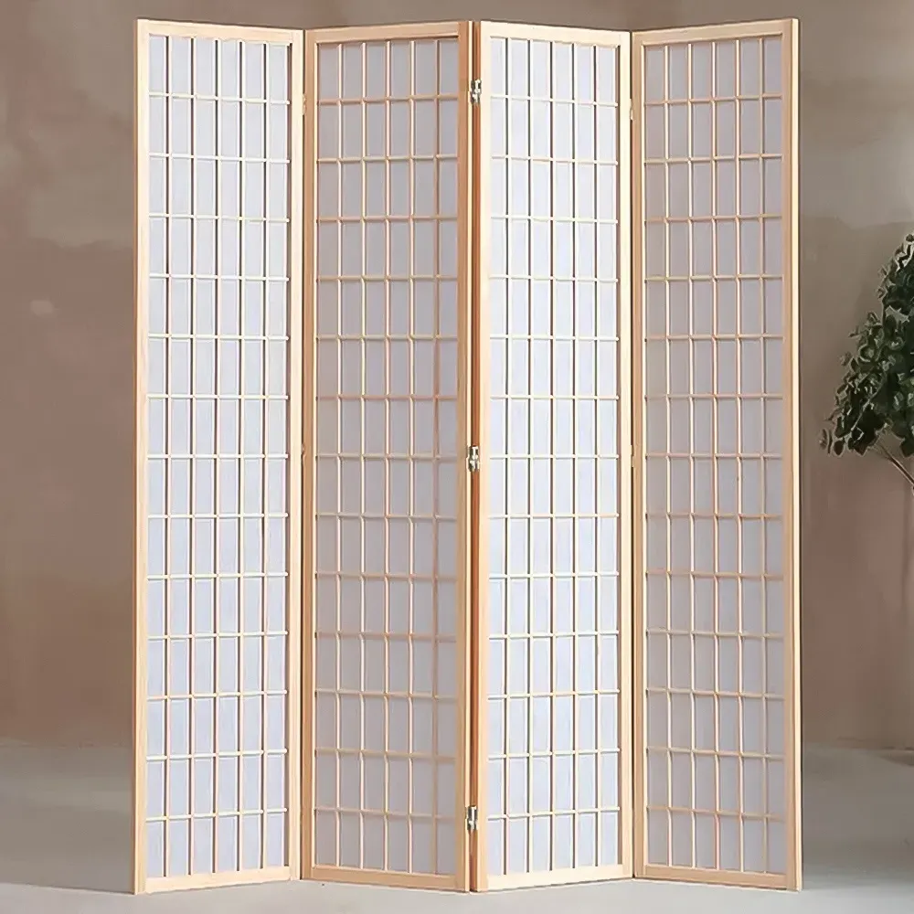 4 Panel Folding Privacy Screen - Natural, Wood